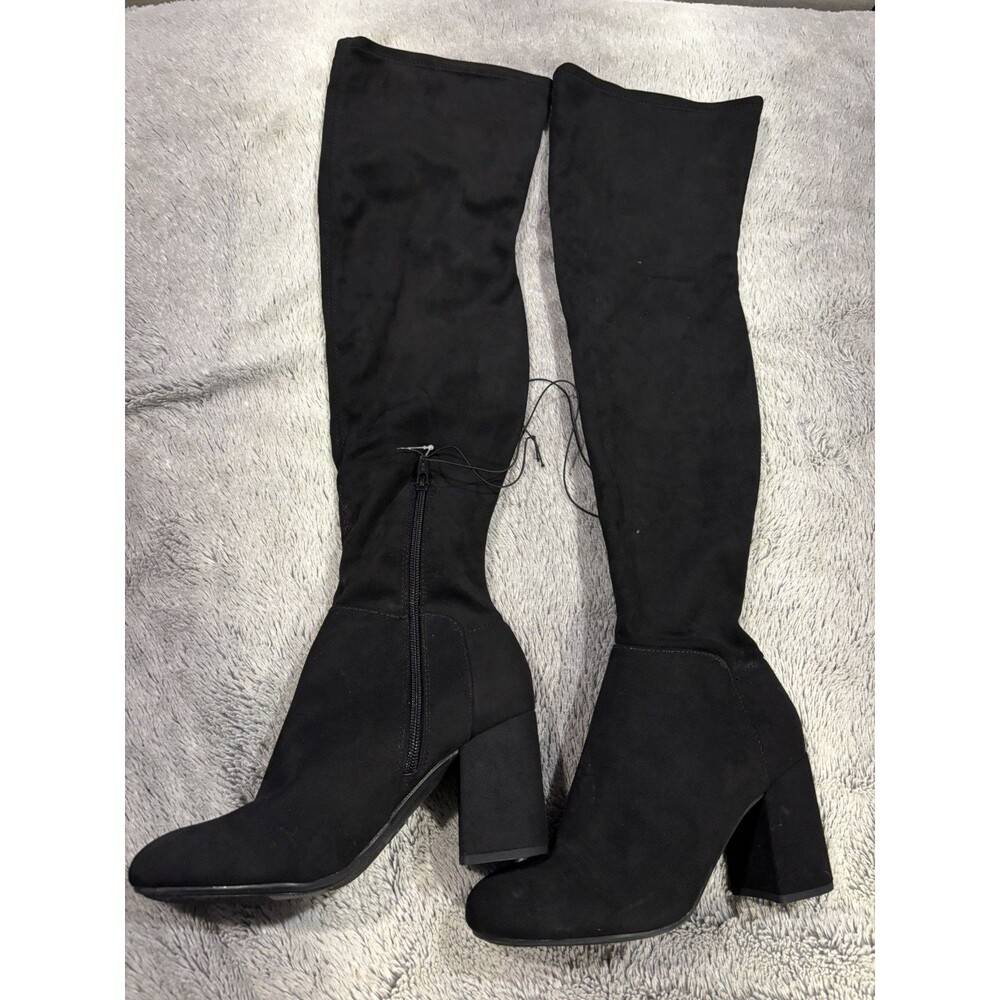 A New Day Women's Tonya Wide Calf Microsuede Heeled Fashion Boots Black 9 or 9.5